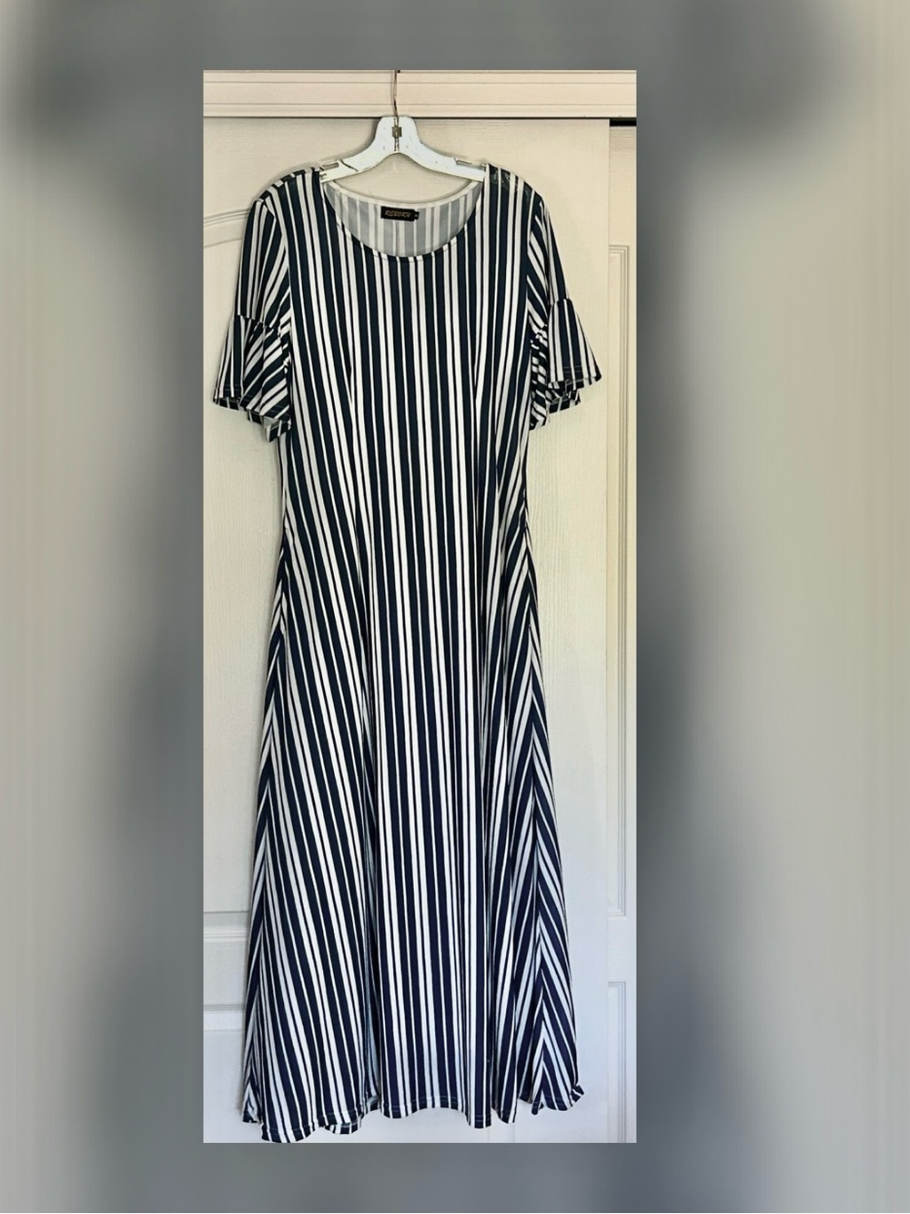 Reborn Navy and White Striped Maxi  Dress with side pockets.